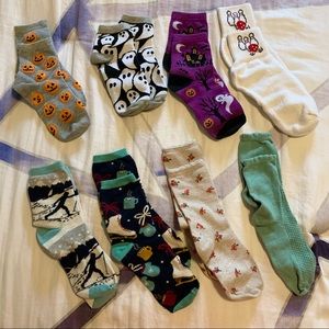 Lot of 8 Halloween, Winter, Novelty Fun Colorful Socks